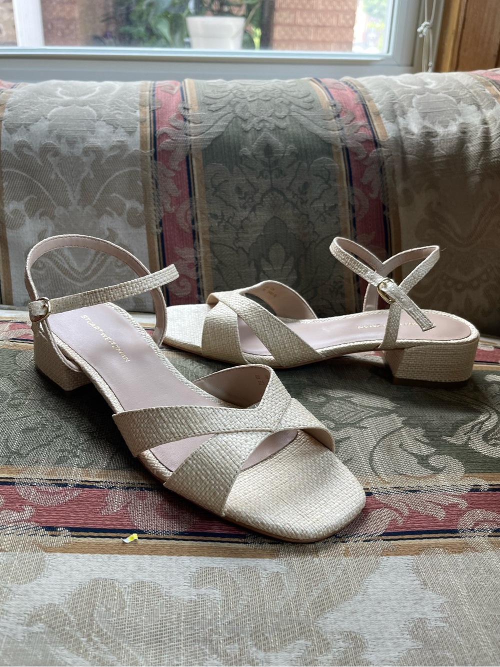 Stuart Weitzman Dayna 50 Block Heel Sandals In Raffia. Size 7 Women N15-17 - Picture 3 of 10
